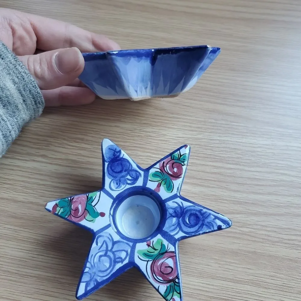 Handmade star shaped‎ floral painted candle holder set of two